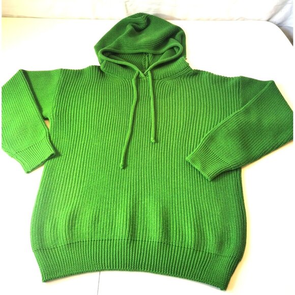 Siyai Bright Kelly Green Ribbed Knit Hoodie Sweater Jumper Oversized Pullover Lg - Picture 1 of 8